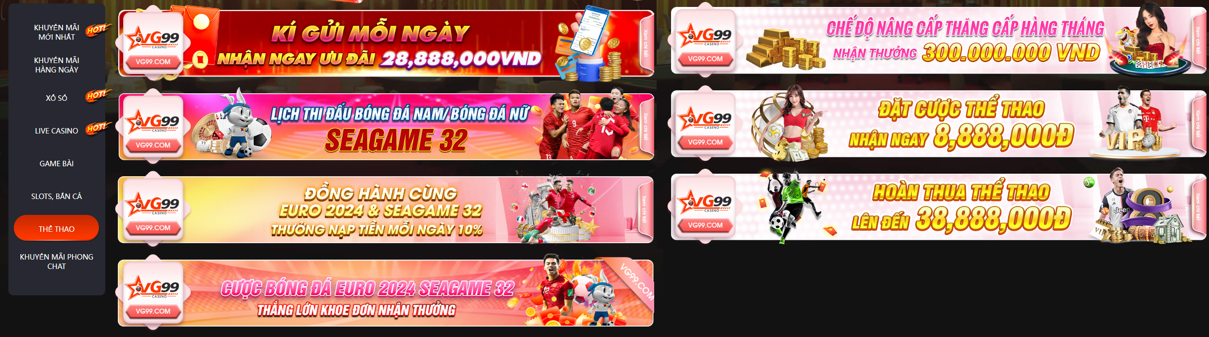 Các chương trình khuyến mãi thể thao tại VG99