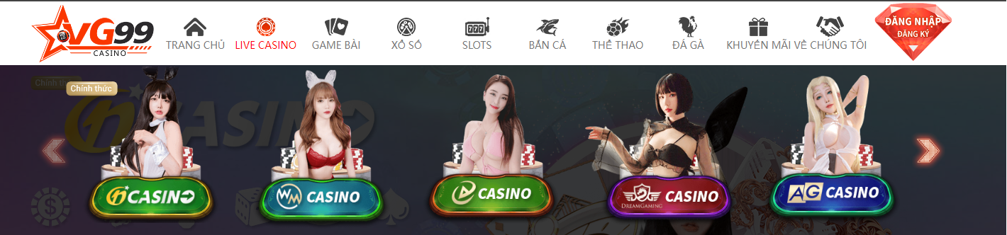 Các sảnh game trong Casino trực tuyến của nhà cái VG99